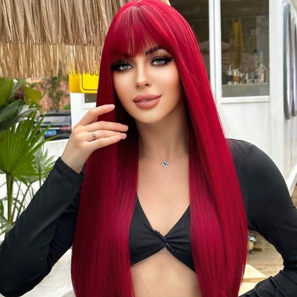 26 Inches Synthetic Red Straight Wig - Picture 4 of 10